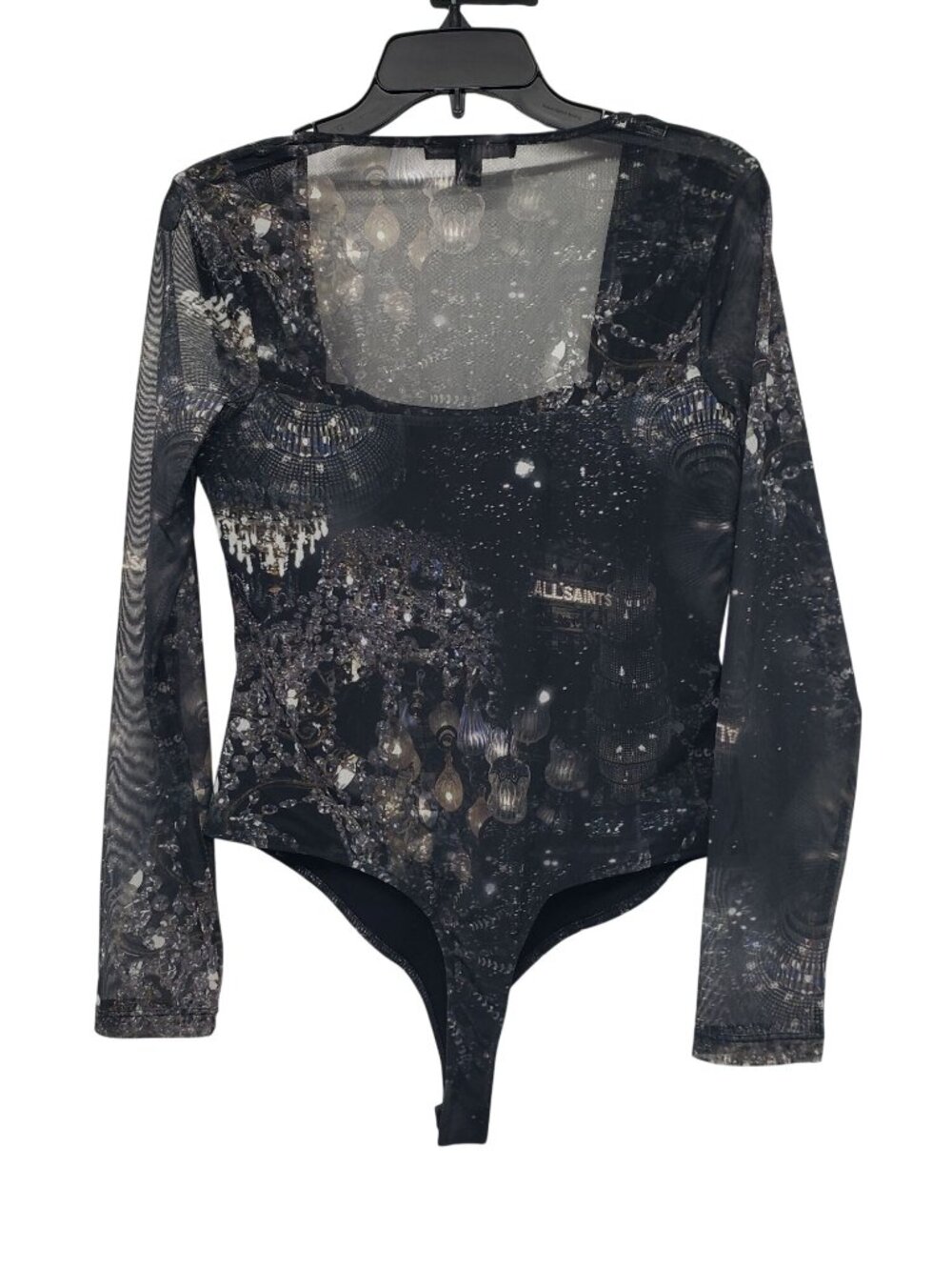 Allsaints Tara Liza Bodysuit Chandelier Mesh Print US 6 Gothic Long Sleeve - Picture 12 of 15
